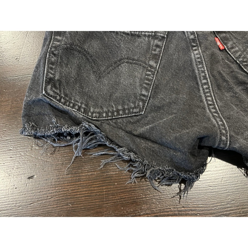 Levis 501 Cut Off Shorts Womens 26 Black Denim Frayed Beach Streetwear Casual - Picture 5 of 16